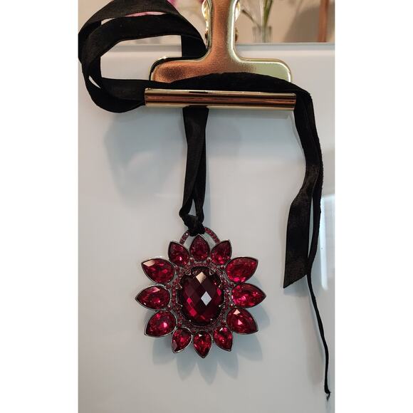 Givenchy Ruby-Red Rhinestone Flower Pendant Necklace, Vintage, Large - Picture 1 of 5